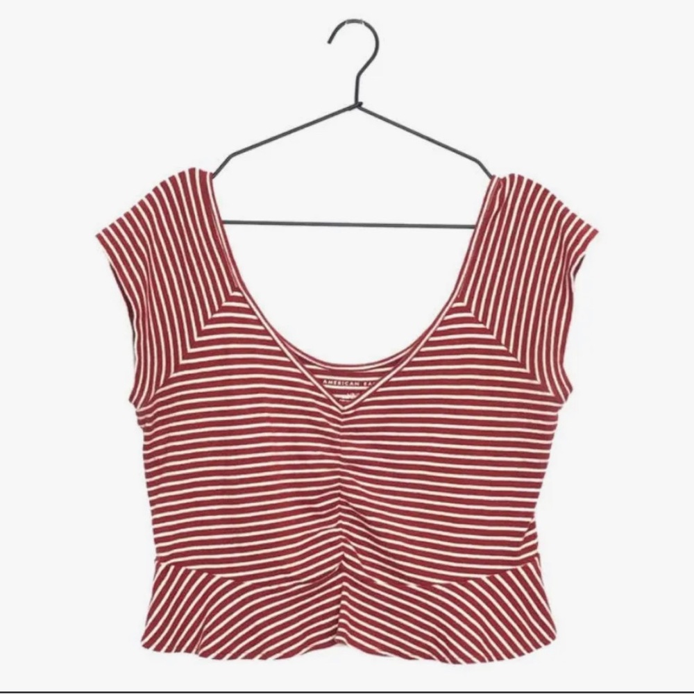 American Eagle Striped Cropped Peplum Top